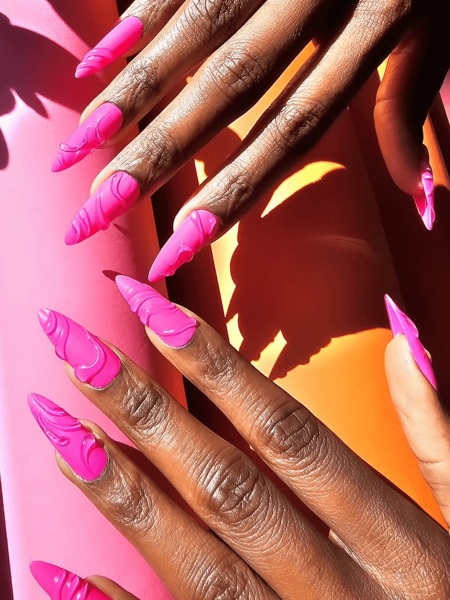 Pink nails with clear 3D gel