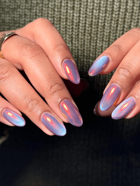 Purple cateye with silver chrome powder