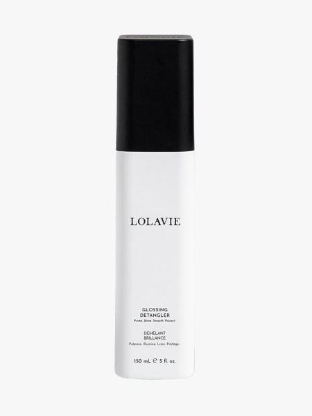 LolaVie Glossing Detangler in branded component on a light gray background