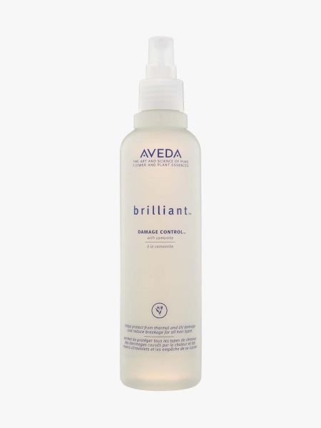 Aveda Brilliant Damage Control in branded component on a light gray background